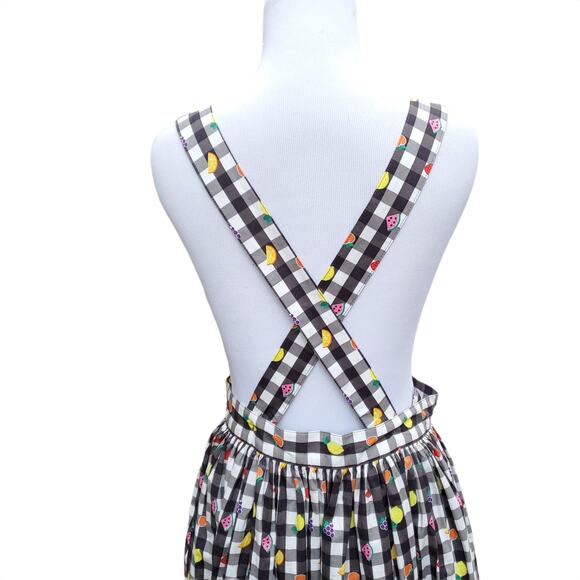 Hell Bunny Fruitylou Pinafore Skirt 50s Black White Gingham Fruit Sz XL - Picture 10 of 16